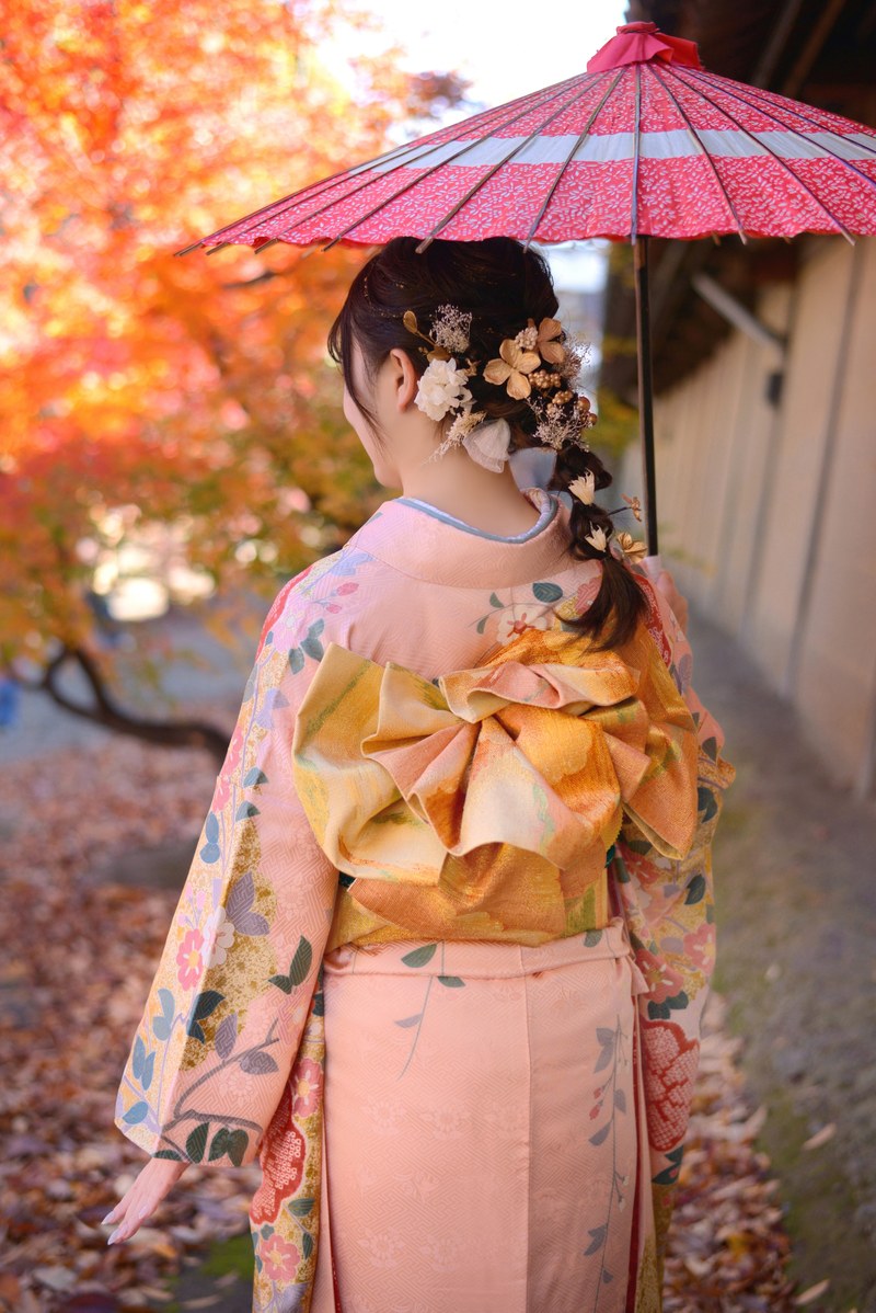 成人式前撮り 東寺紅葉和傘撮影